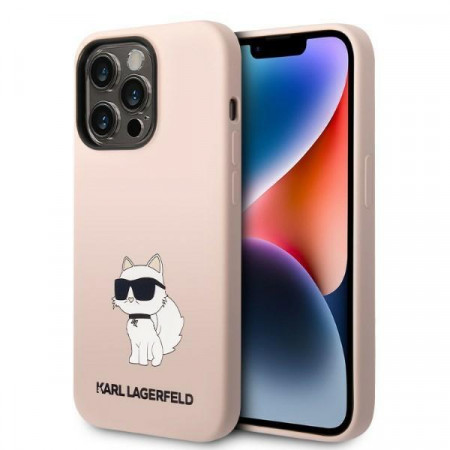 Оригинален твърд гръб KARL LAGERFELD Silicone Choupette KLHCP14LSNCHBCP - iPhone 14 Pro розов