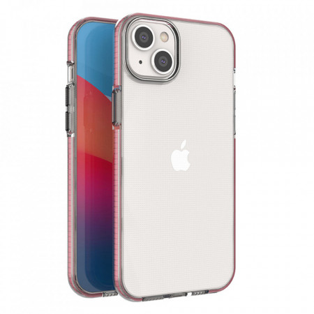 Прозрачен силиконов гръб с цветен кант Spring - iPhone 14 Plus светлорозов