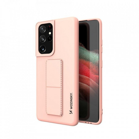 Силиконов гръб със стойка WOZINSKY Kickstand - Samsung Galaxy S21 Ultra 5G розов