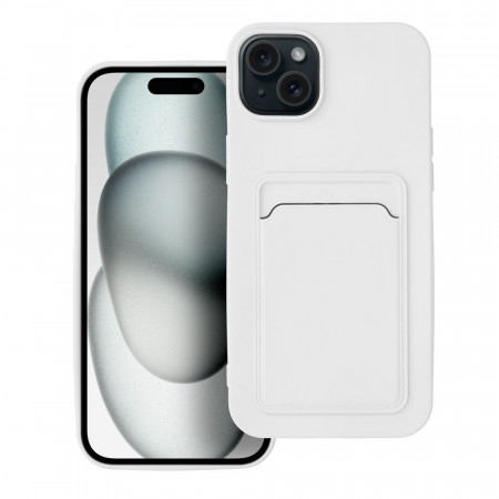 Силиконов гръб Card с портфейл за документи - iPhone 15 Plus бял