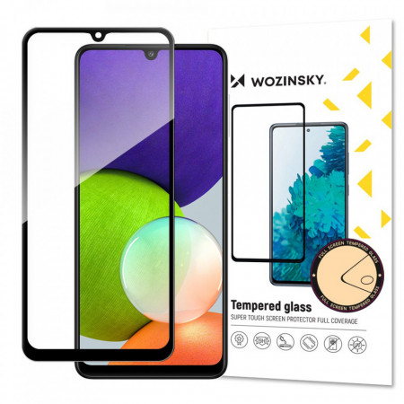 5D Full Glue закален стъклен протектор с пълно покритие WOZINSKY съвместим с гръб - Samsung Galaxy A22 с черна рамка