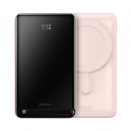 BASEUS Magnetic Bracket с безжично зареждане бързо зареждане Външна батерия 10000mAh 20W розов (c BASEUS Xiaobai series бързо зареждане кабел Type-C към Type-C 60W(20V / 3A) 50cm бяла) Overseas Edition