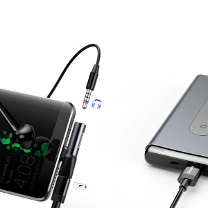 Аудио адаптер BASEUS L41 USB Type C към USB Type C / мини жак 3.5 mm (CATL41-01) черен - Img 9