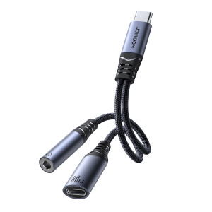 Аудио кабел JOYROOM SY-C02 2in1 USB Type C (мъжко) DAC към жак 3.5mm (женско) / USB Type C (женско) черен