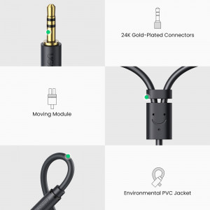 Аудио кабел UGREEN жак 3.5mm (мъжко) към 2x RCA (чинч) (женско) 0.25m сив (AV109) - Img 7
