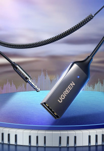 Аудио приемник със спираловиден кабел UGREEN bluetooth 5.0 жак 3.5mm 1.2m черен (70601 CM309) - Img 3