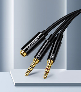 Аудио сплитер UGREEN 2x жак 3.5mm (мъжко за микрофон и слушалки) към жак 3.5mm (женско) 0.2m черен (AV140 20899) - Img 2