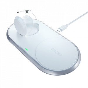 Безжично зарядно със стойка CHOETECH Qi 10W 2в1 MFi + кабел USB Type C (T317) бяло