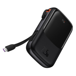 Външна батерия BASEUS Qpow Digital дисплей 10000mAh 22.5W с бързо зареждане / PD / SCP / FCP с вграден USB-C кабел черна - Img 5