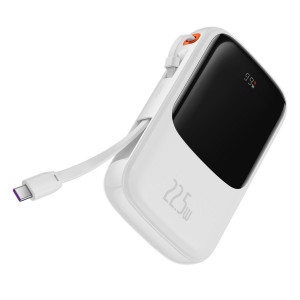 Външна батерия BASEUS Qpow Digital дисплей 10000mAh 22.5W с бързо зареждане / PD / SCP / FCP с вграден USB-C кабел бяла - Img 6