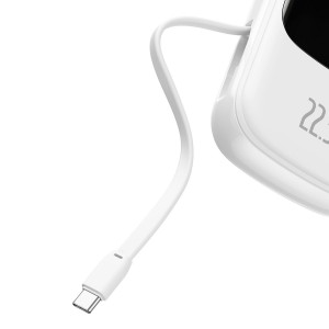 Външна батерия BASEUS Qpow Digital дисплей c бързо зареждане 20000mAh 22.5W с бързо зареждане / PD / SCP / FCP с вграден USB-C кабел бяла - Img 8