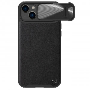 Гръб от естествена кожа с подвижно покритие за камерата NILLKIN CamShield Leather S - iPhone 14 Plus черен - Img 1