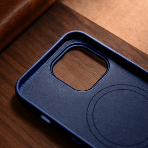 Гръб от естествена кожа iCARER Leather MagSafe - iPhone 14 Pro Max син - Img 19