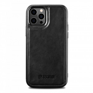 Гръб от естествена кожа iCARER Leather Oil Wax MagSafe - iPhone 12 Pro Max черен - Img 1