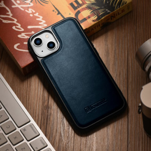 Гръб от естествена кожа iCARER Leather Oil Wax MagSafe - iPhone 14 син - Img 15