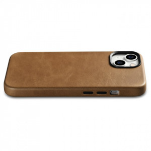 Гръб от естествена кожа iCARER Leather Oil Wax Premium MagSafe - iPhone 14 кафяв - Img 9