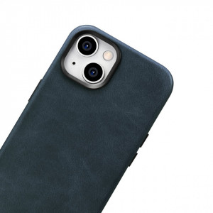 Гръб от естествена кожа iCARER Leather Oil Wax Premium MagSafe - iPhone 14 Plus тъмносин - Img 8