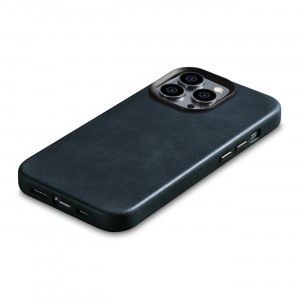 Гръб от естествена кожа iCARER Leather Oil Wax Premium MagSafe - iPhone 14 Pro Max тъмносин - Img 11