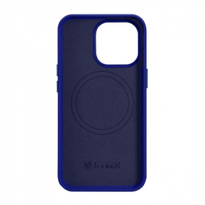 Гръб от естествена кожа iCARER Litchi Premium MagSafe - iPhone 14 Pro тъмносин - Img 3
