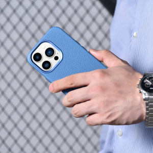 Гръб от естествена кожа iCARER Litchi Premium MagSafe - Leather Case - iPhone 14 Pro Max светлосин - Img 20
