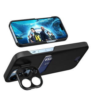 Гръб със стойка и джоб за карти Leather Stand - iPhone 14 Pro черен - Img 4