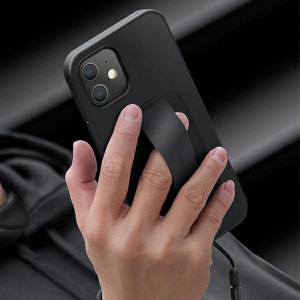 Гръб с лентов държач и каишка UNIQ Heldro с антимикробно покритие - iPhone 12 mini черен - Img 5