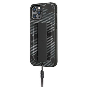Гръб с лентов държач и каишка UNIQ Heldro с антимикробно покритие - iPhone 12 / 12 Pro черен въглен - Img 2