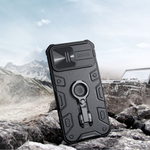 Гръб с подвижно покритие за камерата и ринг държач NILLKIN CamShield Armor Pro - iPhone 14 Pro син - Img 7