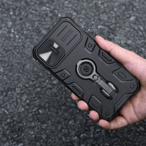 Гръб с подвижно покритие за камерата и ринг държач NILLKIN CamShield Armor Pro - iPhone 14 Plus черен - Img 9