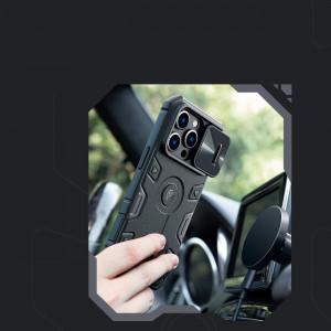 Гръб с подвижно покритие за камерата и ринг държач NILLKIN CamShield Armor Pro MagSafe - iPhone 14 Pro син - Img 13
