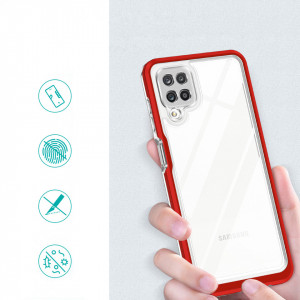 Гръб Clear 3в1 с гел рамка - Samsung Galaxy A12 червен - Img 2