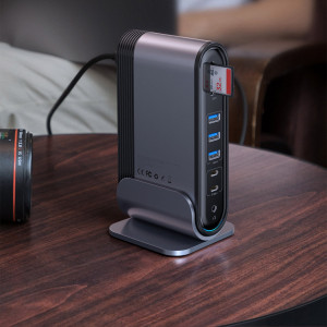 Докинг станция BASEUS 3x USB Type A 3.2 Gen.1 / 2x USB Type A 2.0 / 2x USB Type C / четец за SD и Micro SD карти / мини жак 3.5mm / 3x HDMI / RJ45 1Gbps / USB Tyype C Power Delivery 100W (EU / CN / UK стандарт) (CAHUB-DG0G) сива - Img 17
