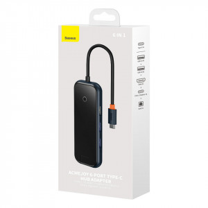 Докинг станция BASEUS AcmeJoy USB Type C към USB Type C Power Delivery & Data / 2x USB Type A 3.0 / USB Type A 2.0 / HDMI / RJ45 (WKJZ010013) тъмносива - Img 5