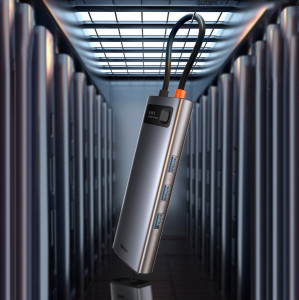 Докинг станция BASEUS Metal Gleam 9в1 USB Type C към 3x USB Type A 3.2 Gen.1 5Gbps / USB Type C Power Delivery 100W / VGA Full HD 60Hz / HDMI 4K 30Hz / четец за SD и Micro SD карти / RJ45 1Gbps (CAHUB-CU0G) сива - Img 20