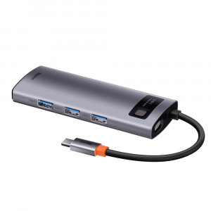 Докинг станция BASEUS Metal Gleam Series 5в1 USB Type C към HDMI / 3x USB Type A / USB Type C Power Delivery 30Hz Version сива - Img 4