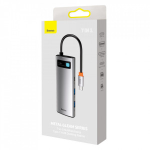 Докинг станция BASEUS Metal Gleam Series 7в1 USB Type C към USB Type C / 2x USB Type A 3.0 / USB Type C Power Delivery / HDMI / четец за SD и Micro SD карти (WKWG020113) сива - Img 5