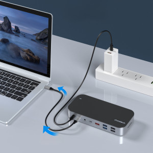 Докинг станция CHOETECH M52 USB Type C към USB Type C Power Delivery / USB Type C / USB Type A / HDMI / VGA / четец за SD и Micro SD карти / RJ45 / мини жак 3.5mm сива - Img 8