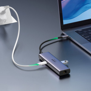 Докинг станция UGREEN 7в1 USB Type C към 2x USB Type A 3.2 Gen.1 / HDMI 4K 60Hz / четец за SD и Micro SD карти / USB Type C Power Delivery 100W / RJ45 1000Mbps (1Gbps) (60515 CM512) сива - Img 5