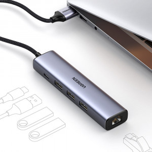 Докинг станция UGREEN USB Type A 3.0 към 3x USB Type A / RJ45 / USB Type C Power Delivery (CM475) сива - Img 2