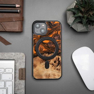 Дървен гръб BEWOOD Unique Wood and Resin MagSafe - iPhone 15 Plus оранжев / черен - Img 3