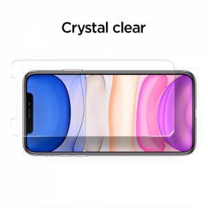 Закален стъклен протектор SPIGEN Align Master FC с инструмент за поставяне - iPhone 11 / XR с черна рамка - Img 5