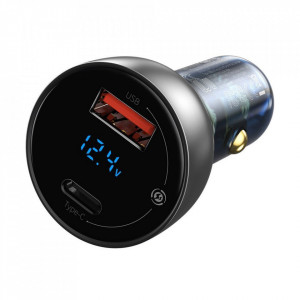 Зарядно за кола BASEUS 65W USB Type A / USB Type C QC PPS с LED дисплей черно - Img 3
