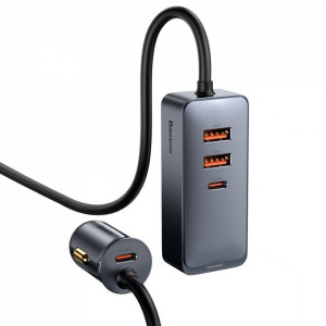Зарядно за кола BASEUS Share Together 120W USB Type C с удължител за задната седалка 2x USB Type A / USB Type C PPS PD QC (CCBT-A0G) сиво - Img 2