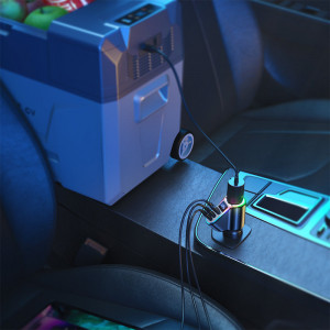 Зарядно за кола JOYROOM 4в1 150W USB Type A / 2x USB Type C / вход за запалка PD QC3.0 с LED дисплей (JR-CL21) черно - Img 10