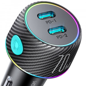 Зарядно за кола JOYROOM 70W 2x USB Type C с осветление (JR-CCN02) черно - Img 2