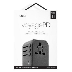 Зарядно за стена (2в1 UK и EU стандарт) UNIQ 33W 2x USB Type A / USB Type C PD18W QC3.0 (LITHOS Collective) сиво - Img 7