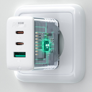 Зарядно за стена ACEFAST 2в1 65W USB Type A / 2x USB Type C PD QC3.0 AFC FCP + кабел USB Type C към USB Type C (A13) бяло - Img 8