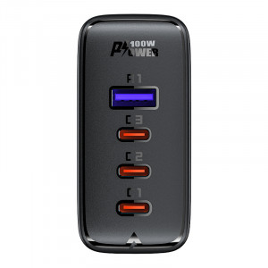 Зарядно за стена ACEFAST GaN 100W USB Type A / 3x USB Type C черен + ъглов кабел USB Type C към USB Type C 2m черно - Img 5