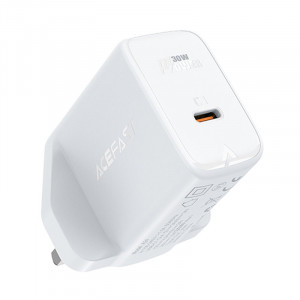 Зарядно за стена (UK стандарт) ACEFAST GaN 30WUSB Type C PPS PD Q3 3.0 AFC FCP (A24) бяло - Img 1
