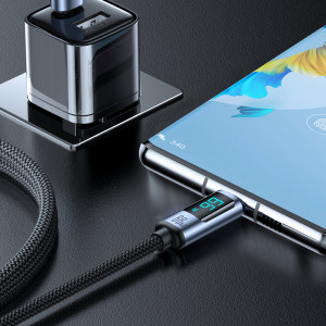 Кабел за зареждане и данни с дисплей и оплетка JOYROOM USB Type A към USB Type C 66W 1.2m S-AC066A16 черен - Img 3